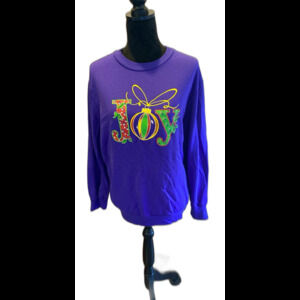 JOY Christmas Sweatshirt Holiday Festive Size Large to XL Purple Long Sleeve